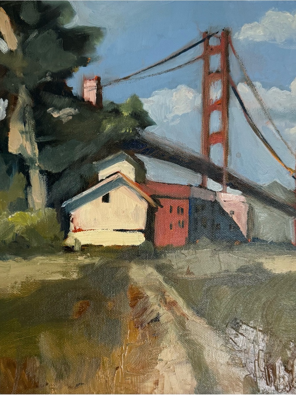 Signed Golden Gate Bridge Landscape original oil painting on canvas .